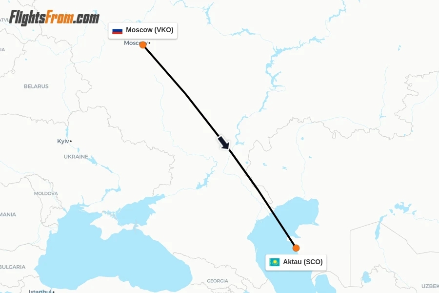 Flights from Moscow to Aktau route map