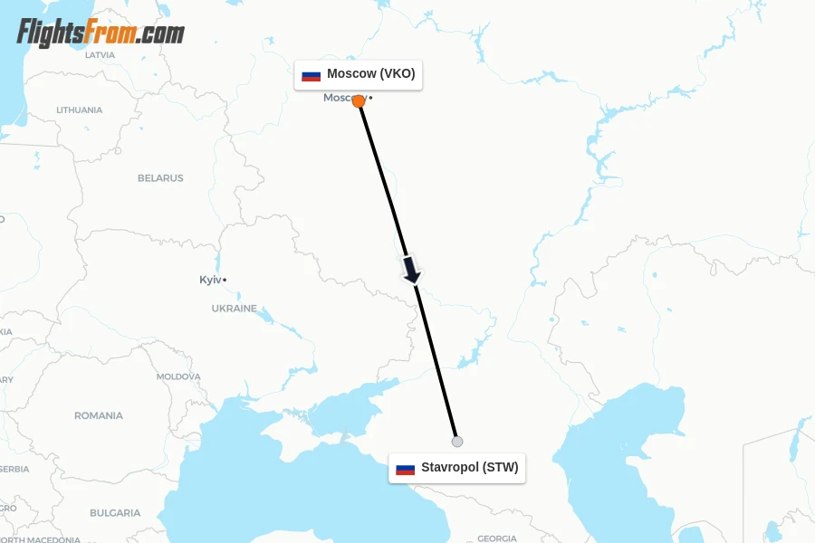 Flights from Moscow to Stavropol route map