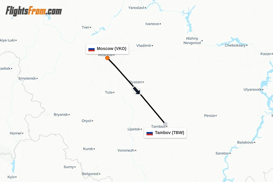 Flights from Moscow to Tambov route map