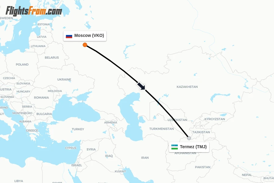 Flights from Moscow to Termez route map