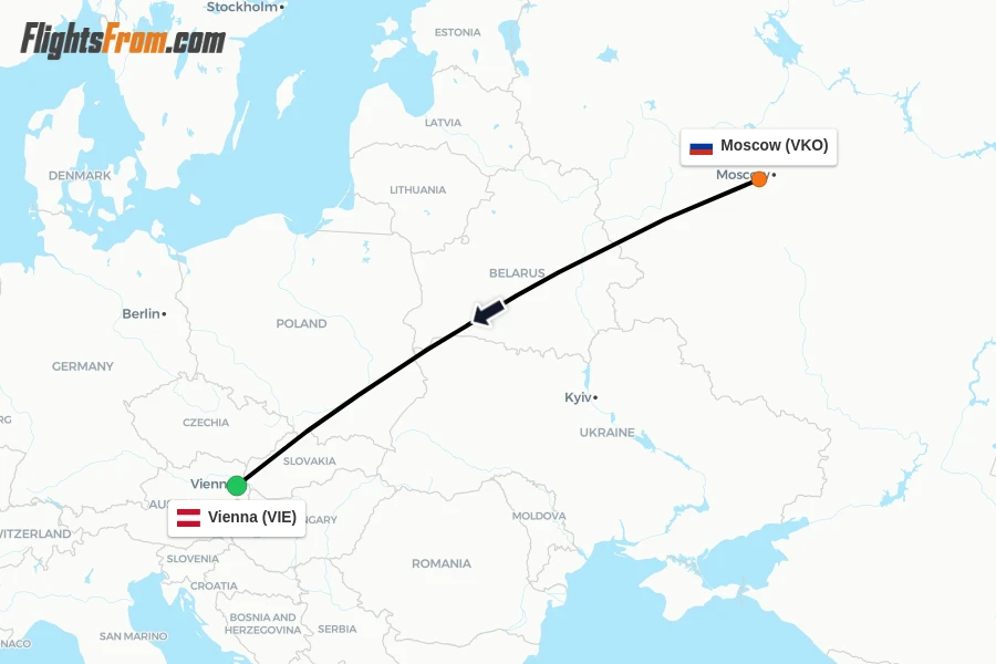 Flights from Moscow to Vienna route map