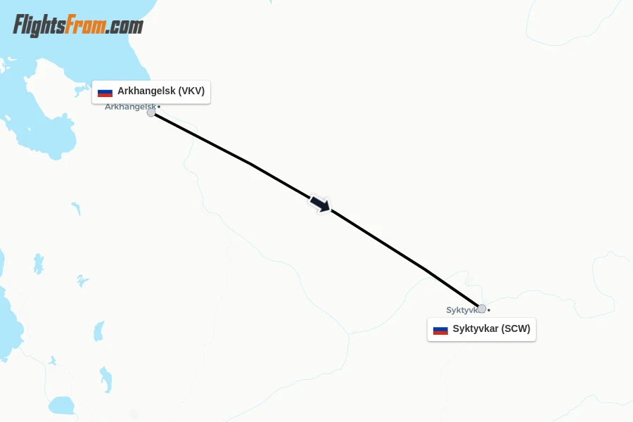 Flights from Arkhangelsk to Syktyvkar route map
