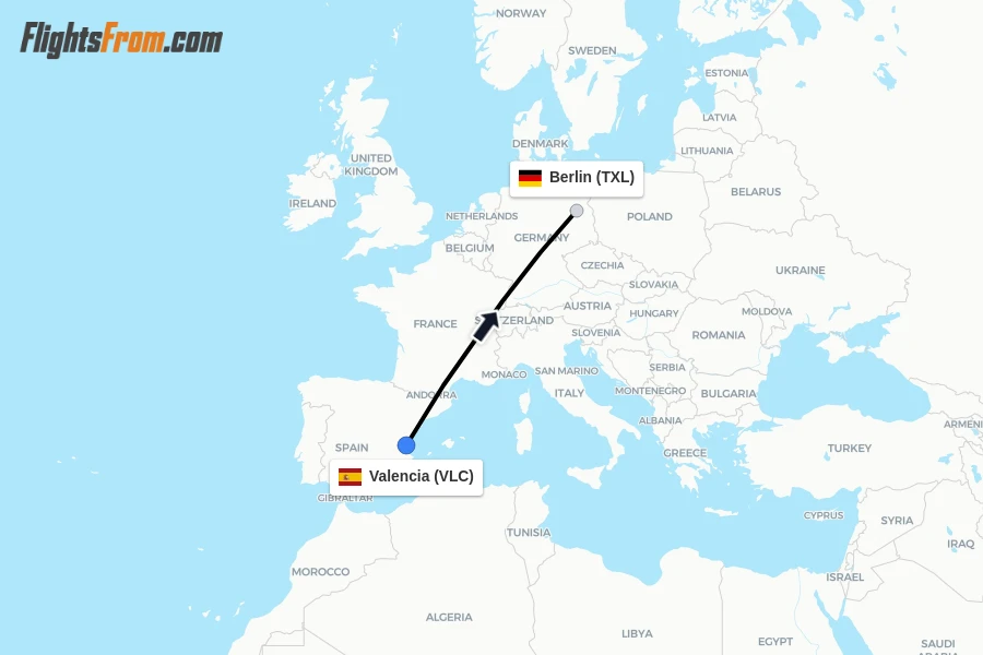Flights from Valencia to Berlin route map