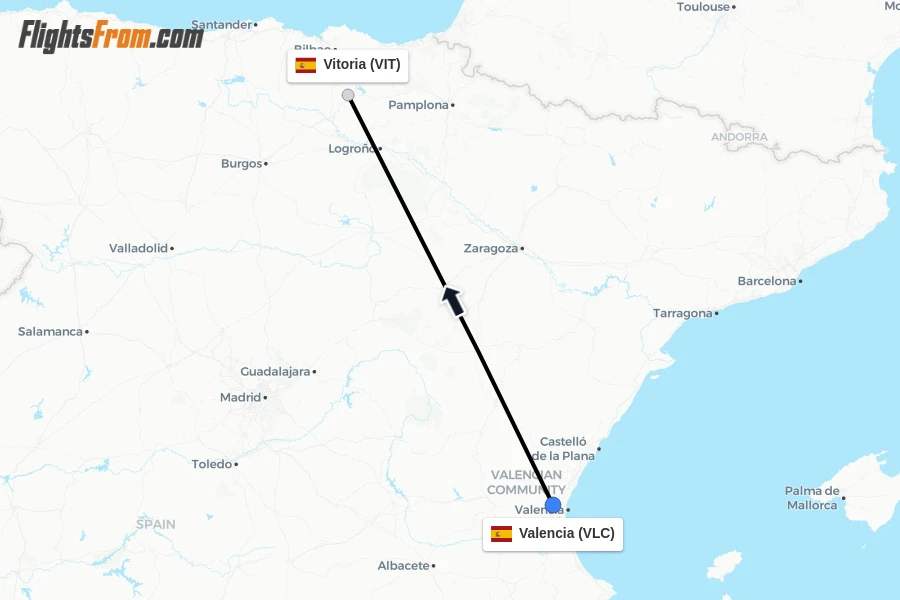 Flights from Valencia to Vitoria route map