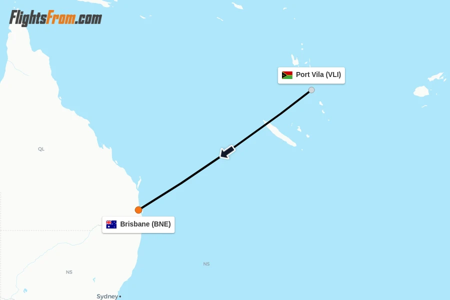 Flights from Port Vila to Brisbane route map