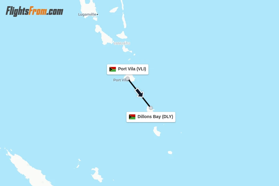 Flights from Port Vila to Dillons Bay route map