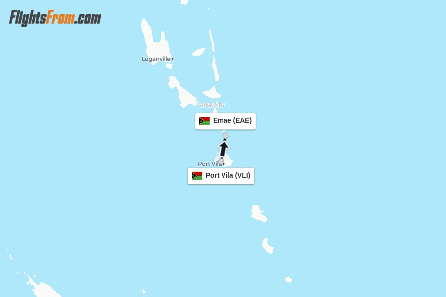 Flights from Port Vila to Emae route map