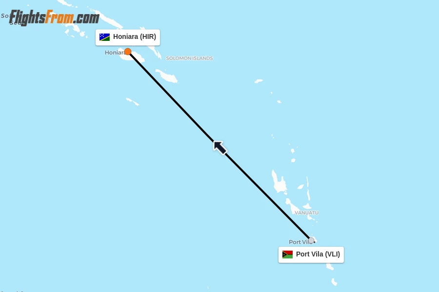 Flights from Port Vila to Honiara route map