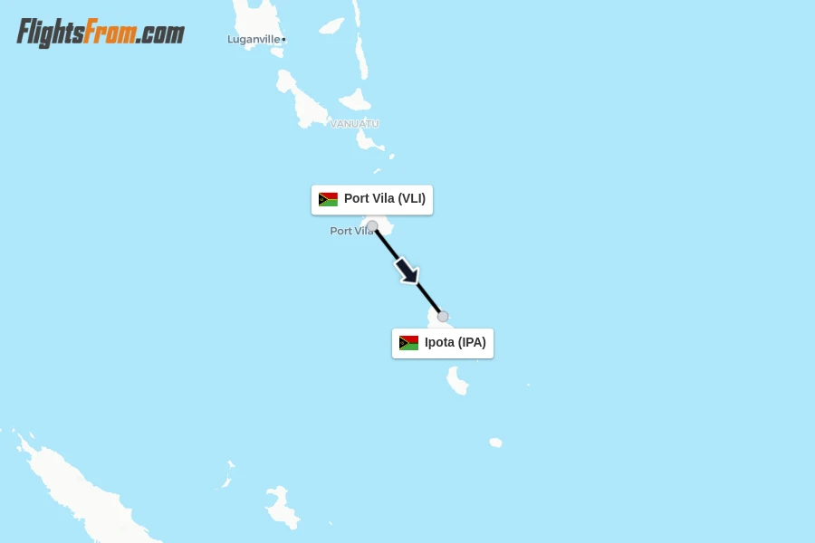 Flights from Port Vila to Ipota route map
