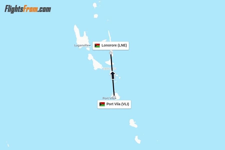 Flights from Port Vila to Lonorore route map
