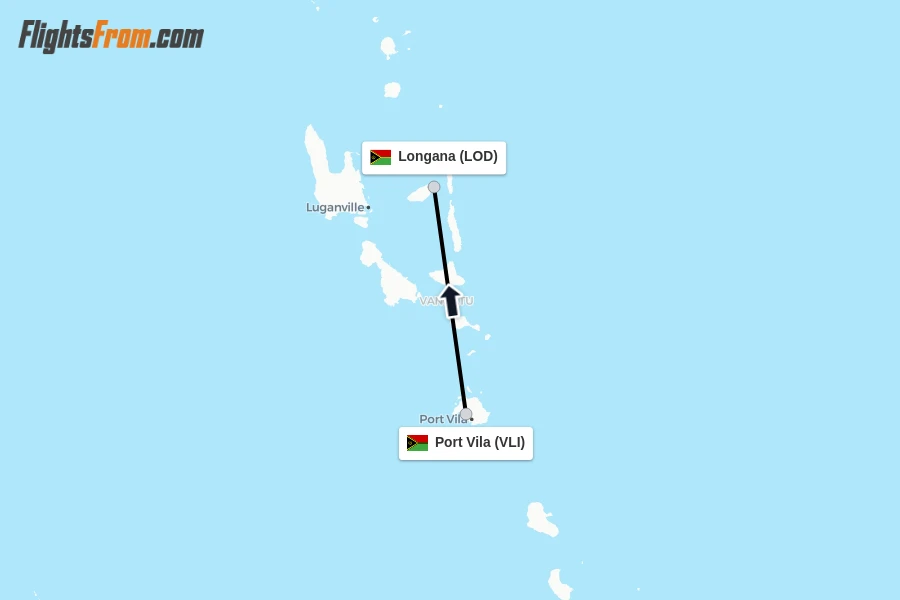 Flights from Port Vila to Longana route map