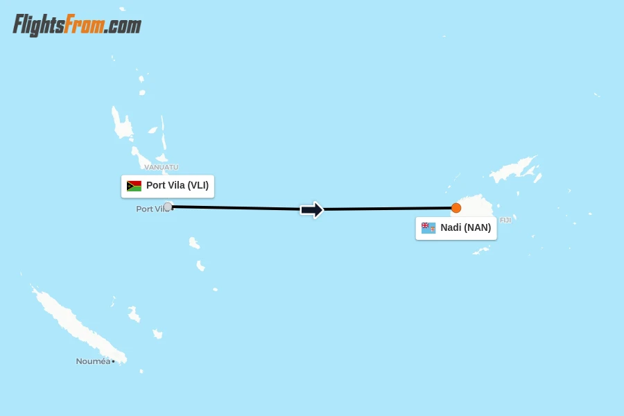 Flights from Port Vila to Nadi route map