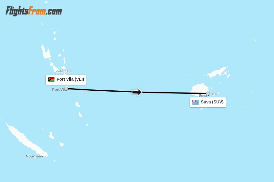 Flights from Port Vila to Suva route map