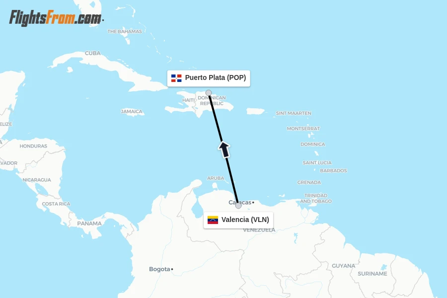 Flights from Valencia to Puerto Plata route map