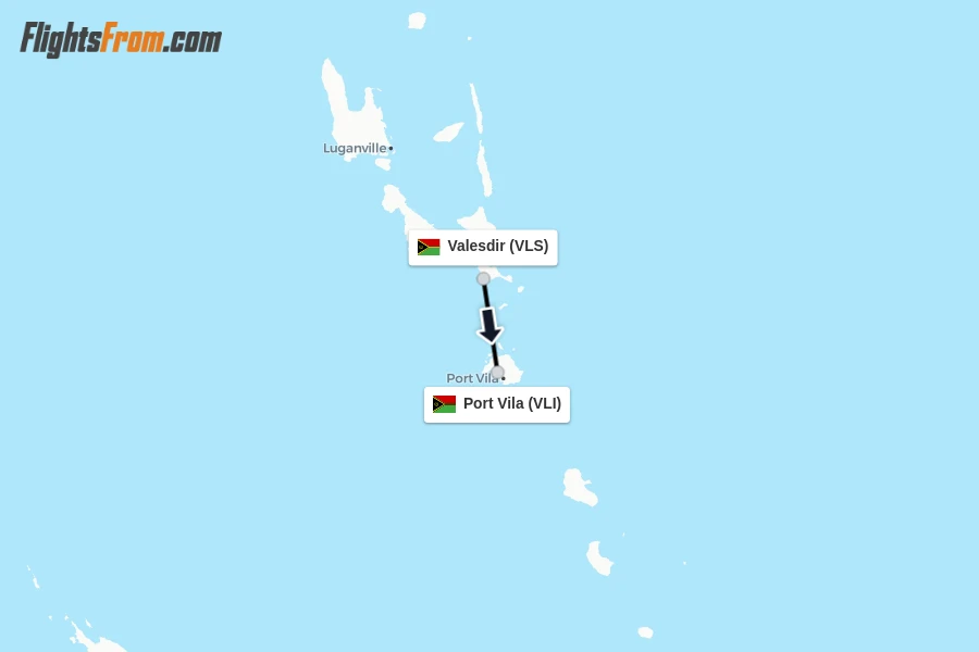 Flights from Valesdir to Port Vila route map