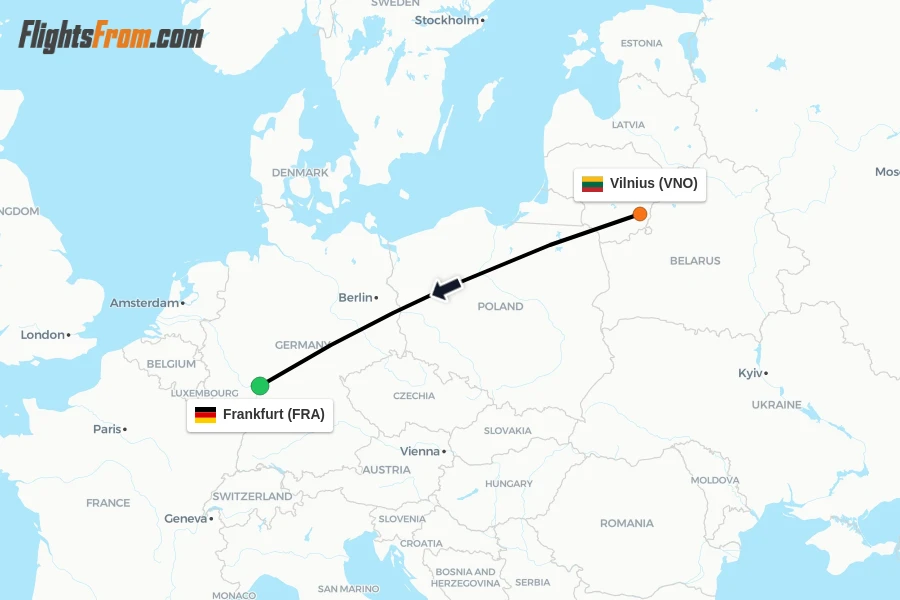 Flights from Vilnius to Frankfurt route map