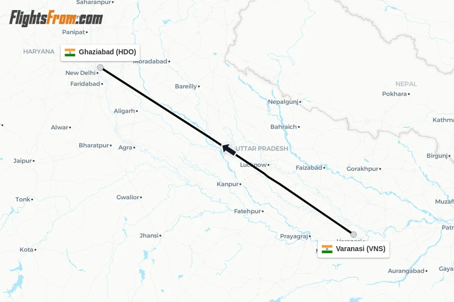 Flights from Varanasi to Ghaziabad route map