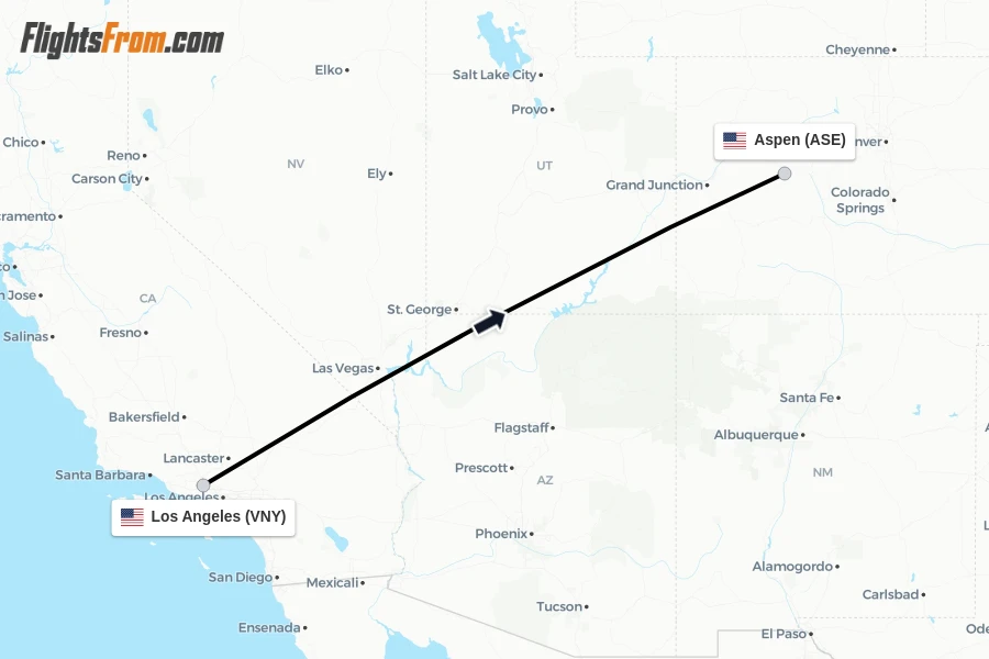 Flights from Los Angeles to Aspen route map