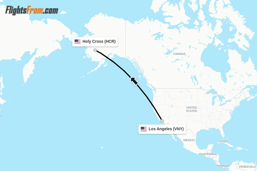 Flights from Los Angeles to Holy Cross route map
