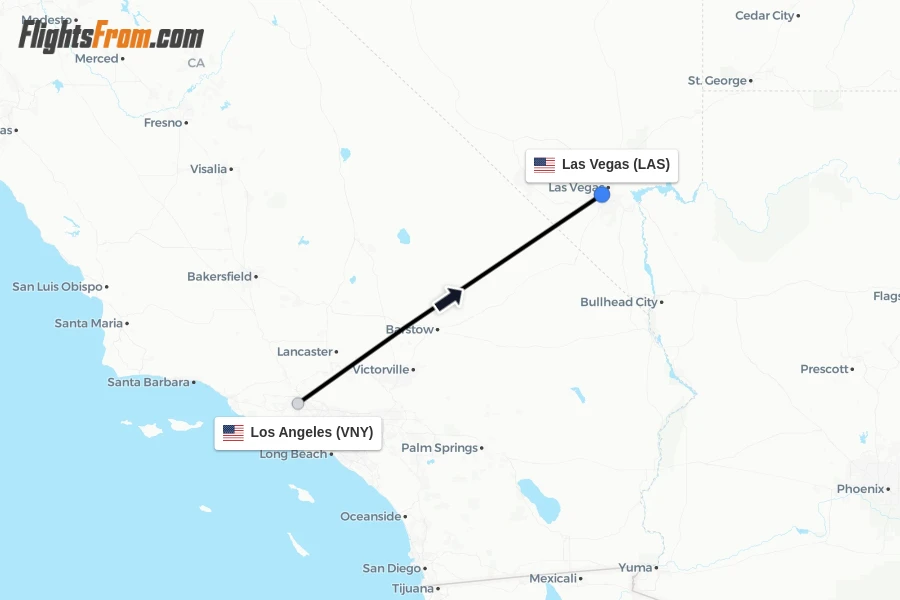 Flights from Los Angeles to Las Vegas route map