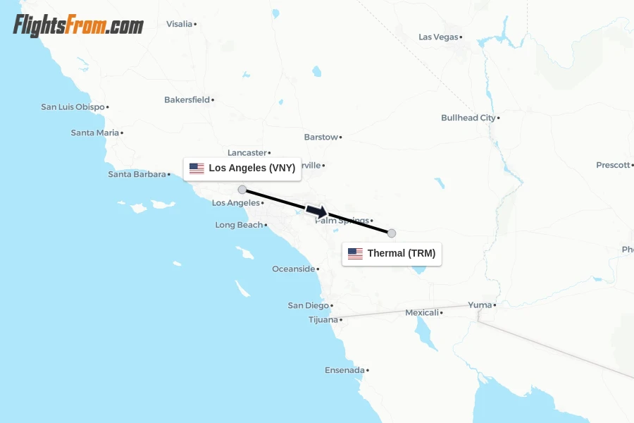 Flights from Los Angeles to Thermal route map