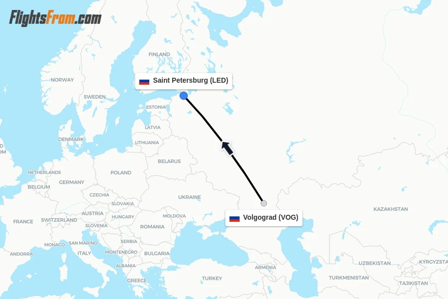 Flights from Volgograd to Saint Petersburg route map
