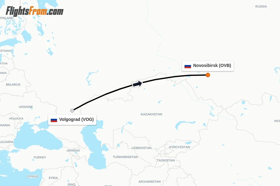 Flights from Volgograd to Novosibirsk route map