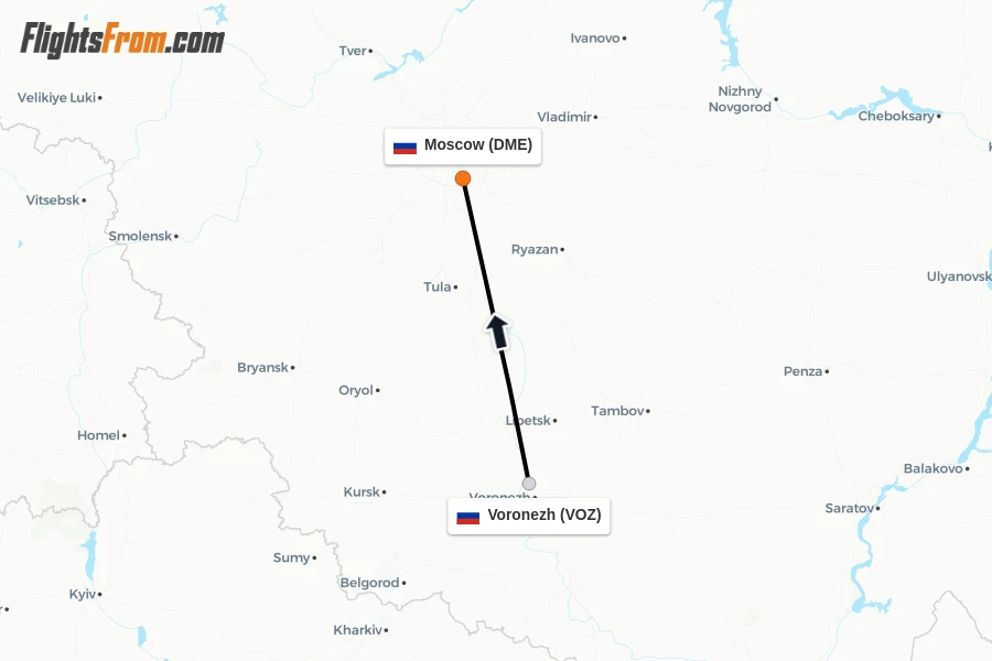 Flights from Voronezh to Moscow route map