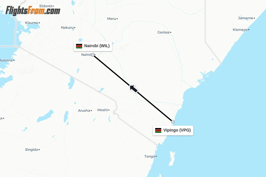 Flights from Vipingo to Nairobi route map