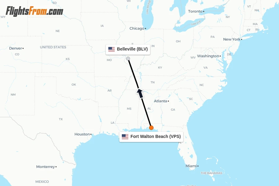 Flights from Fort Walton Beach to Belleville route map