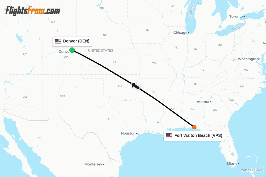 Flights from Fort Walton Beach to Denver route map