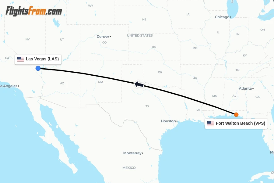 Flights from Fort Walton Beach to Las Vegas route map