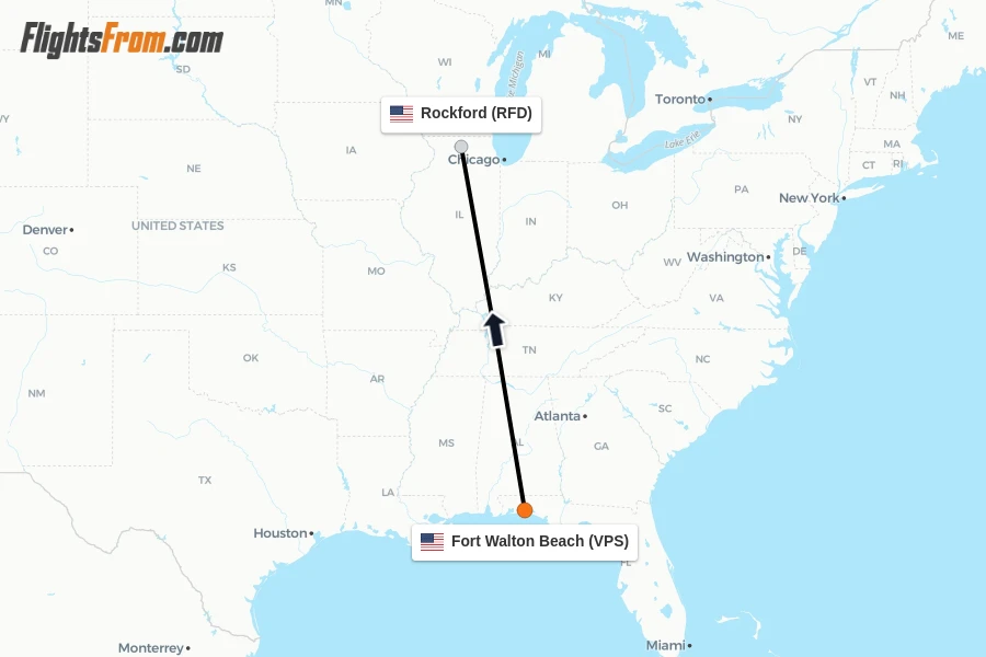 Flights from Fort Walton Beach to Rockford route map