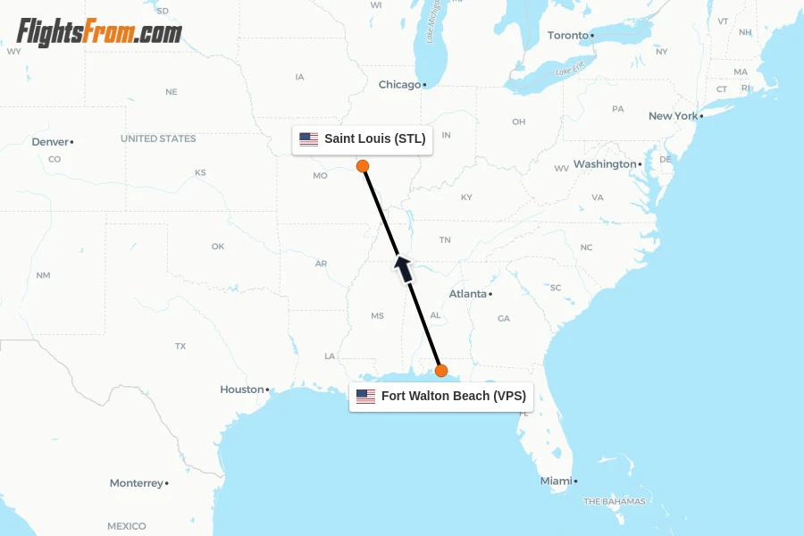Flights from Fort Walton Beach to Saint Louis route map