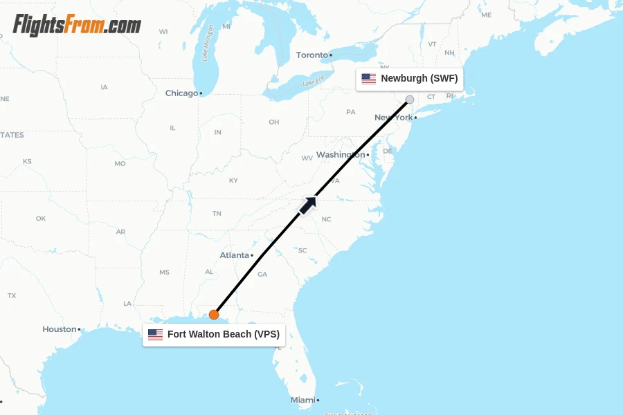 Flights from Fort Walton Beach to Newburgh route map