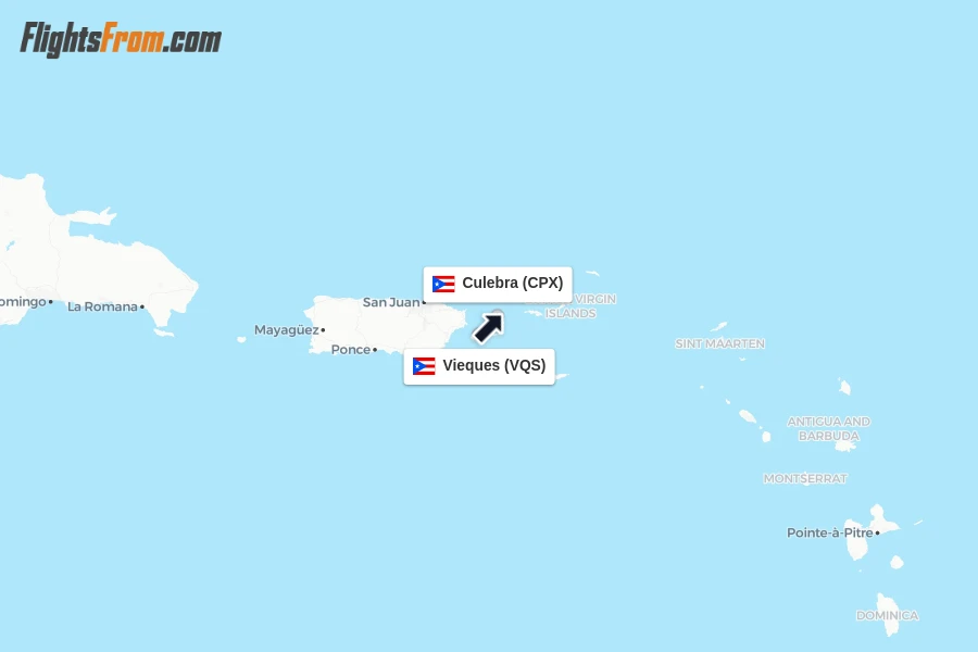 Flights from Vieques to Culebra route map