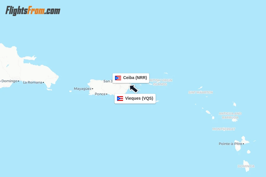 Flights from Vieques to Ceiba route map