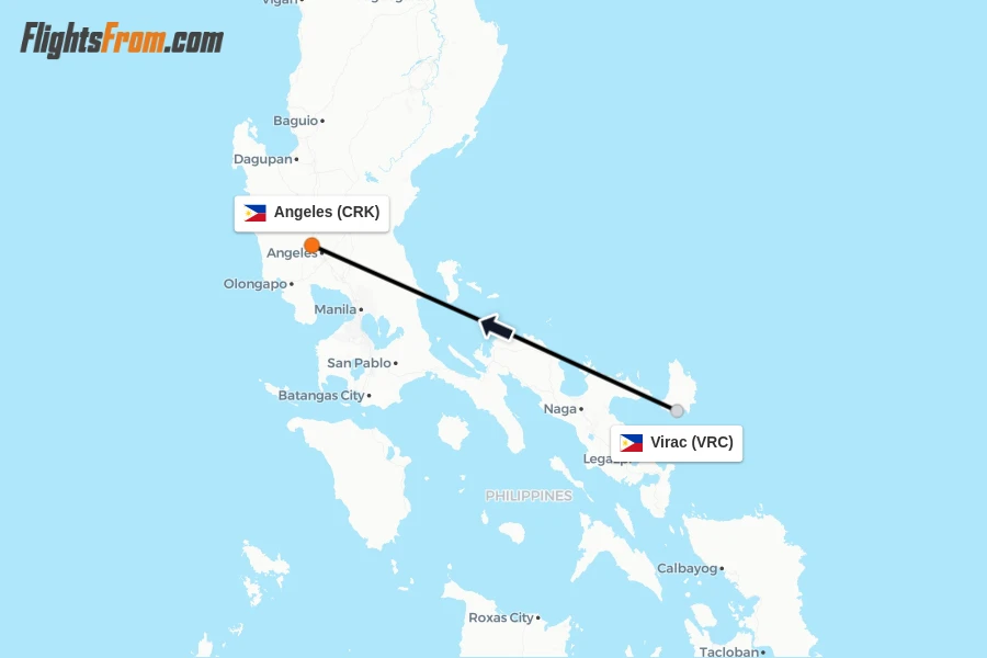 Flights from Virac to Angeles route map