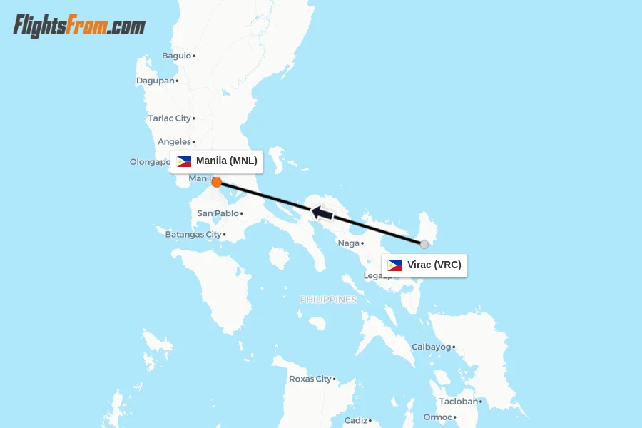 Flights from Virac to Manila route map