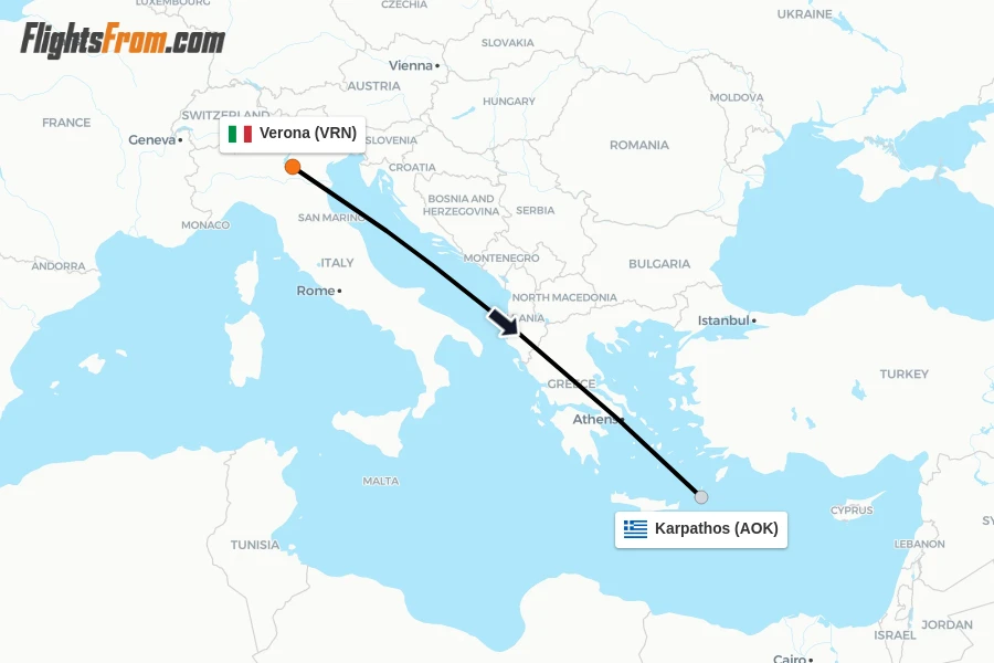Flights from Verona to Karpathos route map