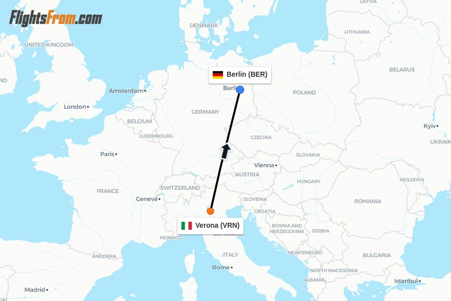 Flights from Verona to Berlin route map