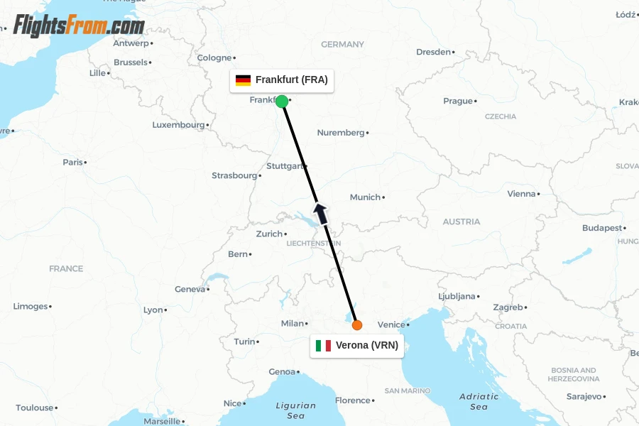 Flights from Verona to Frankfurt route map