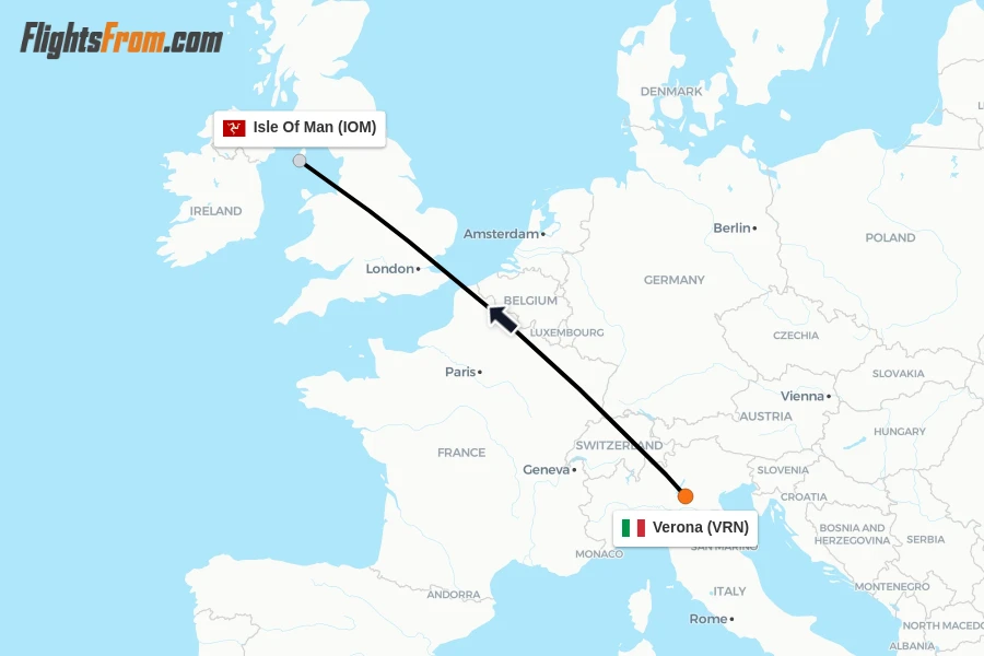 Flights from Verona to Isle Of Man route map