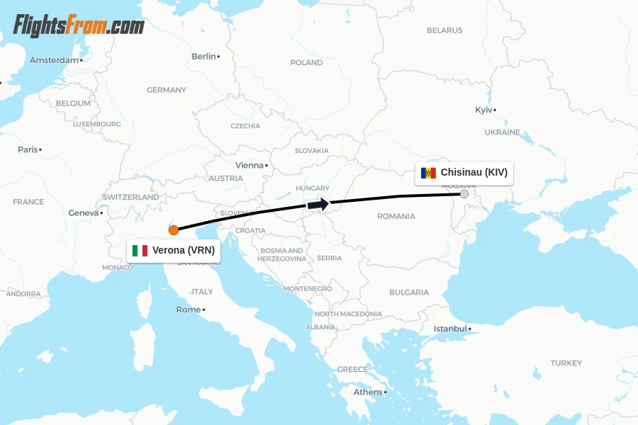 Flights from Verona to Chisinau route map
