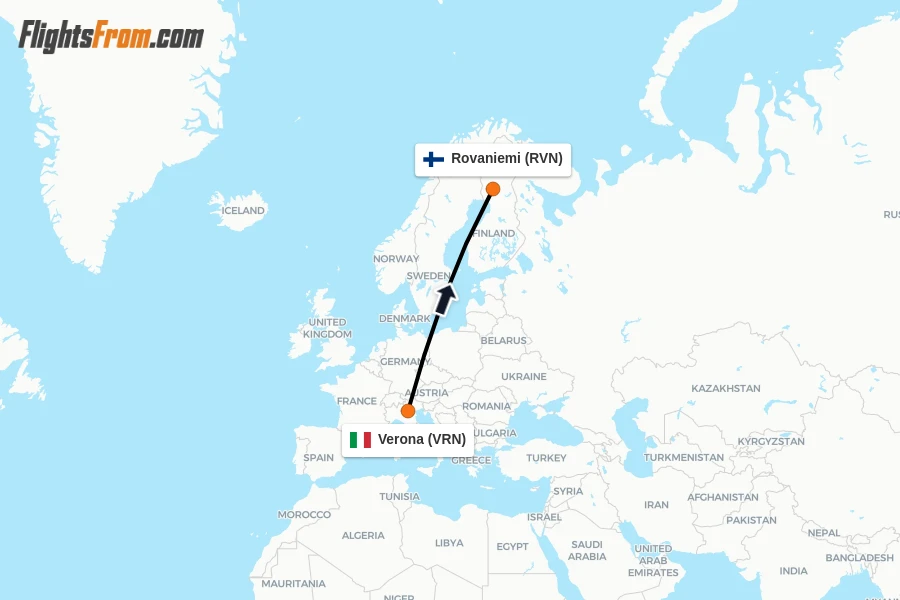 Flights from Verona to Rovaniemi route map