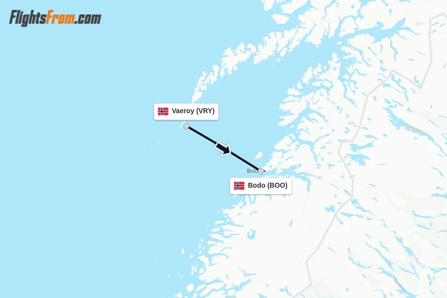 Flights from Vaeroy to Bodo route map