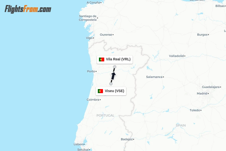 Flights from Viseu to Vila Real route map