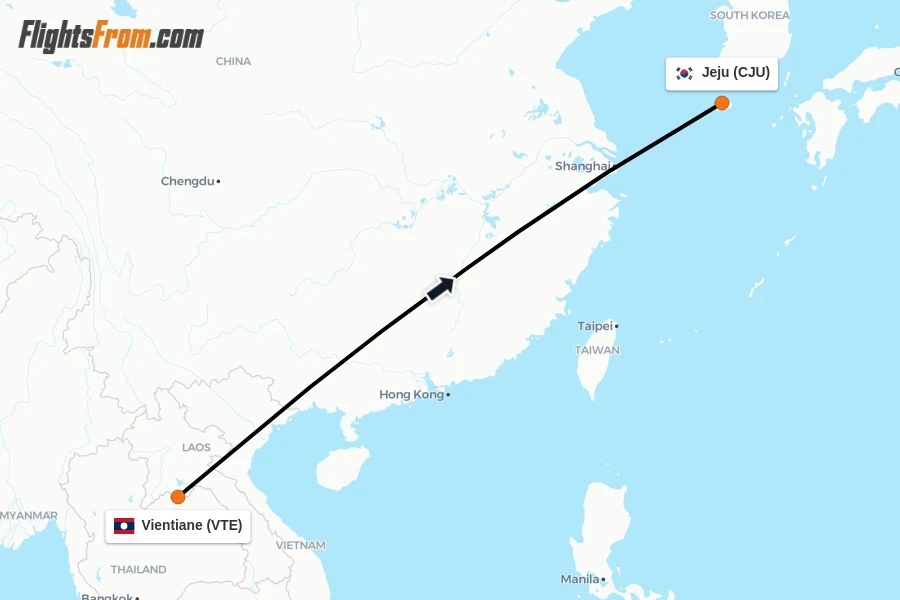 Flights from Vientiane to Jeju route map