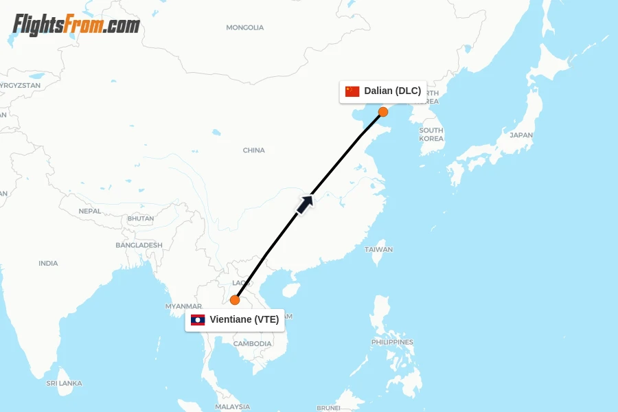 Direct (non-stop) flights from Vientiane to Dalian - schedules ...