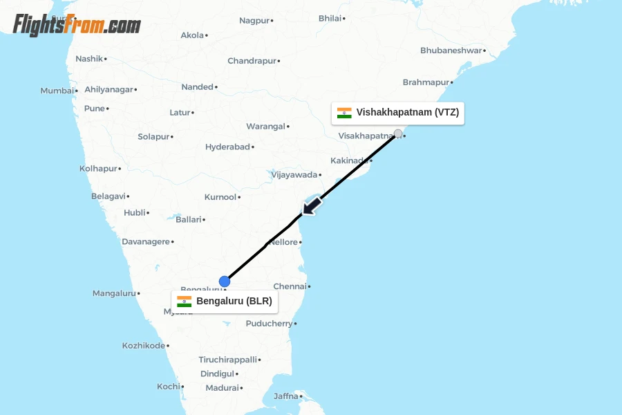 Flights from Vishakhapatnam to Bengaluru route map